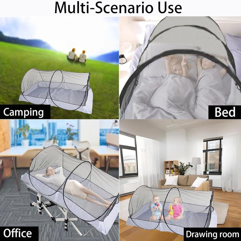 CMINGJ Portable Mosquito Net Foldable Pop-Up Travel Mosquito Net for Bed Free Installation-Suitable for Baby Adults Bedroom, Camping, nap, Patio (Large-Bottom Zipper(Black net)) - Image 5